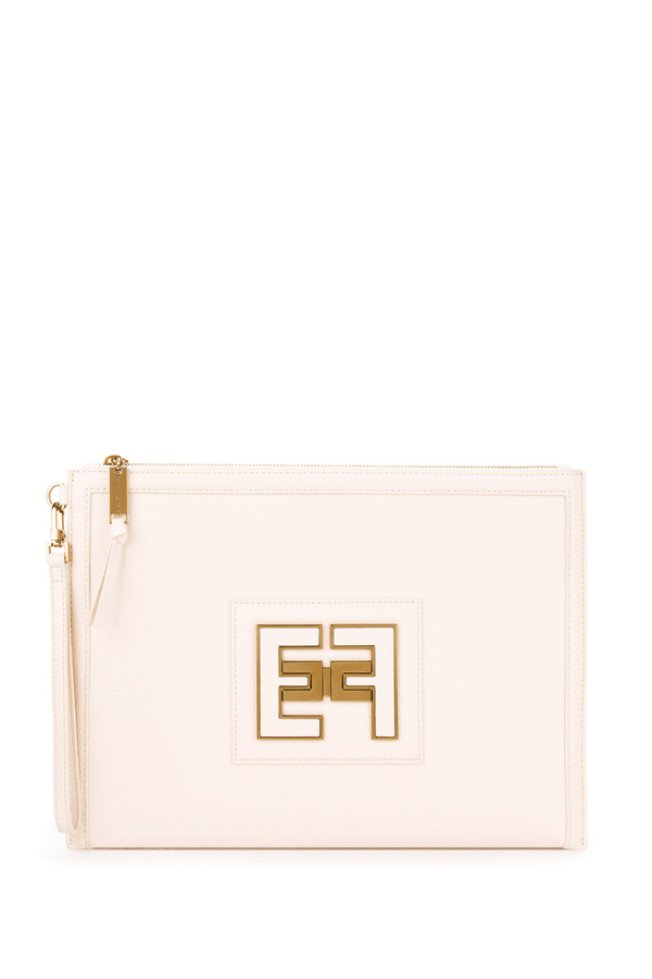 Flache Pochette mit Logo in Light Gold - Elisabetta Franchi® Outlet
