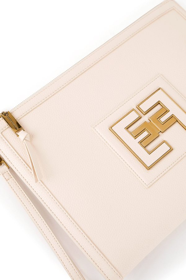 Flat pouch bag with light gold logo - Elisabetta Franchi® Outlet