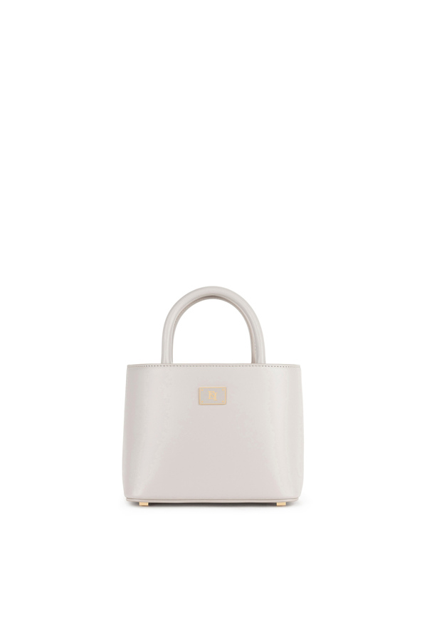 Kleiner Shopper mit emaillierter-Plakette - Elisabetta Franchi® Outlet