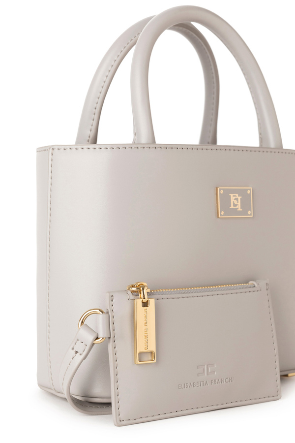 Kleiner Shopper mit emaillierter-Plakette - Elisabetta Franchi® Outlet
