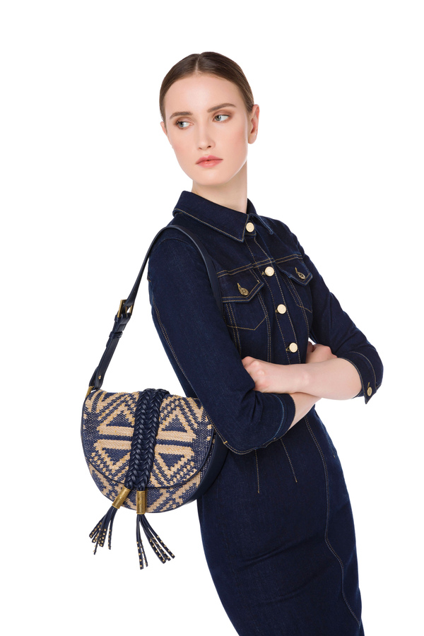 Kilim half-moon shoulder bag with braid detail - Elisabetta Franchi® Outlet