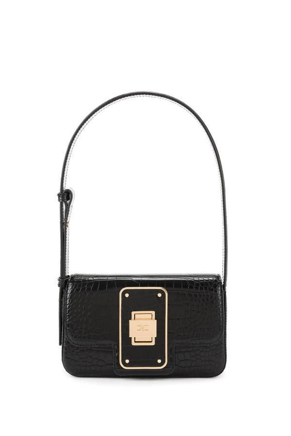 Small baguette bag with crocodile print and logo - Elisabetta Franchi® Outlet