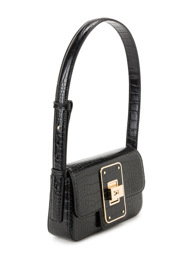 Small baguette bag with crocodile print and logo - Elisabetta Franchi® Outlet