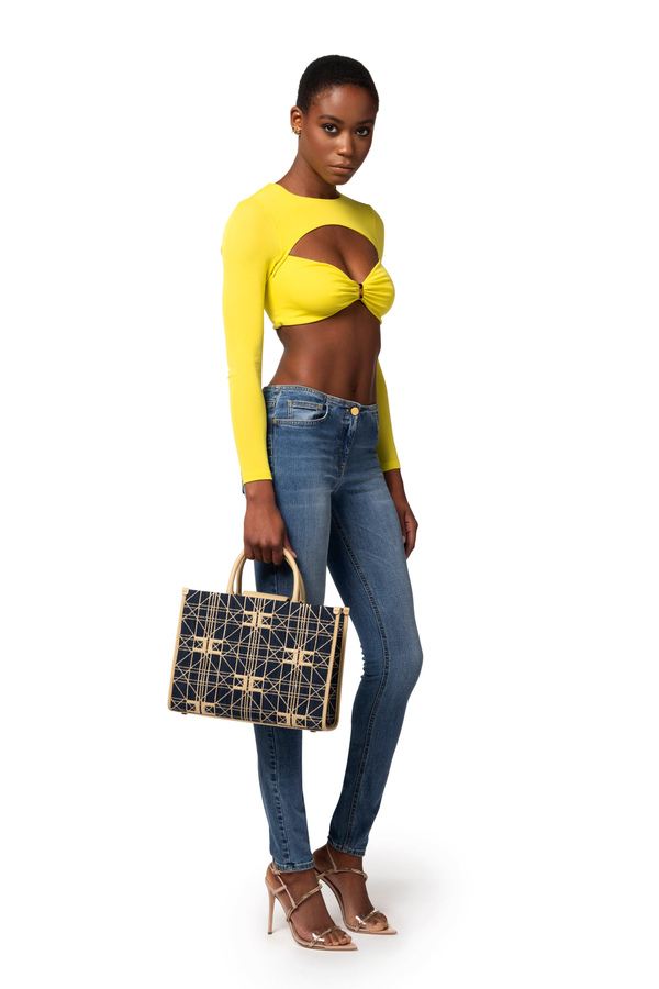 Shopper media in rafia - Elisabetta Franchi® Outlet