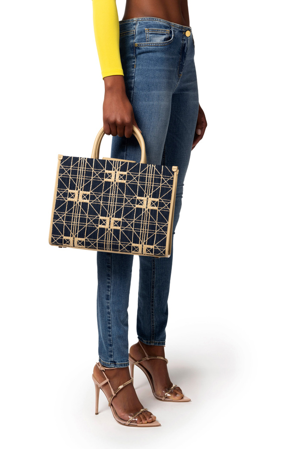 Shopper media in rafia - Elisabetta Franchi® Outlet