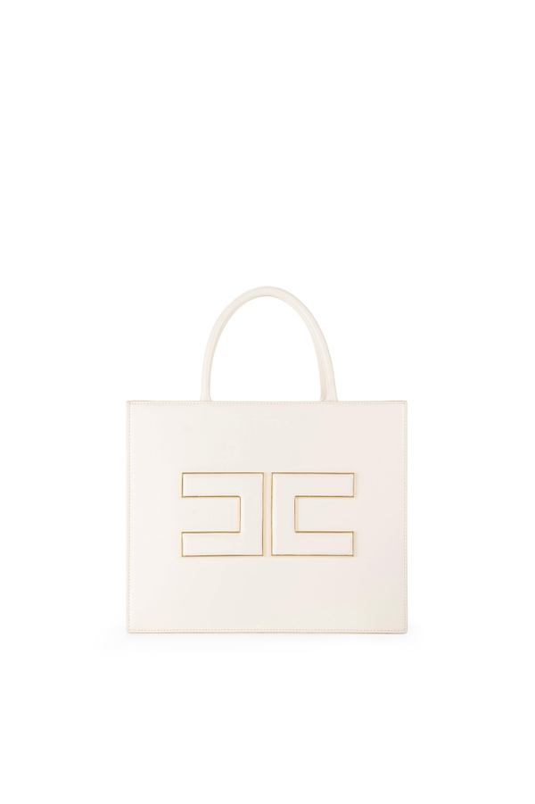 Medium shopper bag with logo plaque - Elisabetta Franchi® Outlet