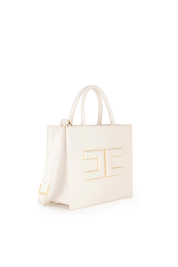 Medium shopper bag with logo plaque - Elisabetta Franchi® Outlet