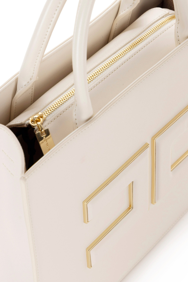 Medium shopper bag with logo plaque - Elisabetta Franchi® Outlet