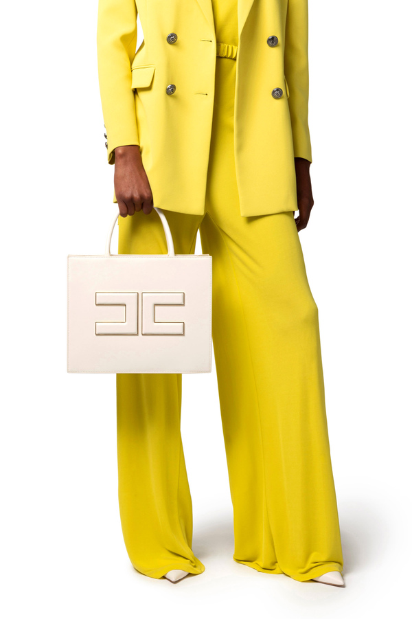 Medium shopper bag with logo plaque - Elisabetta Franchi® Outlet