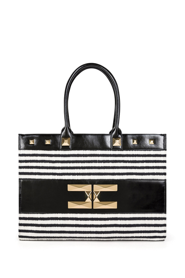 Striped chenille large shopper bag - Elisabetta Franchi® Outlet