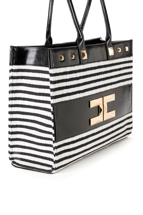 Striped chenille large shopper bag - Elisabetta Franchi® Outlet