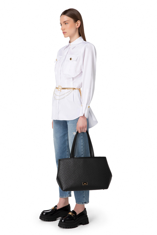 Shopper grande con stampa logo - Elisabetta Franchi® Outlet