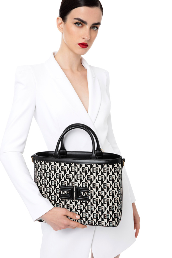 Shopper bag with jacquard diamond print to be carried in hand - Elisabetta Franchi® Outlet