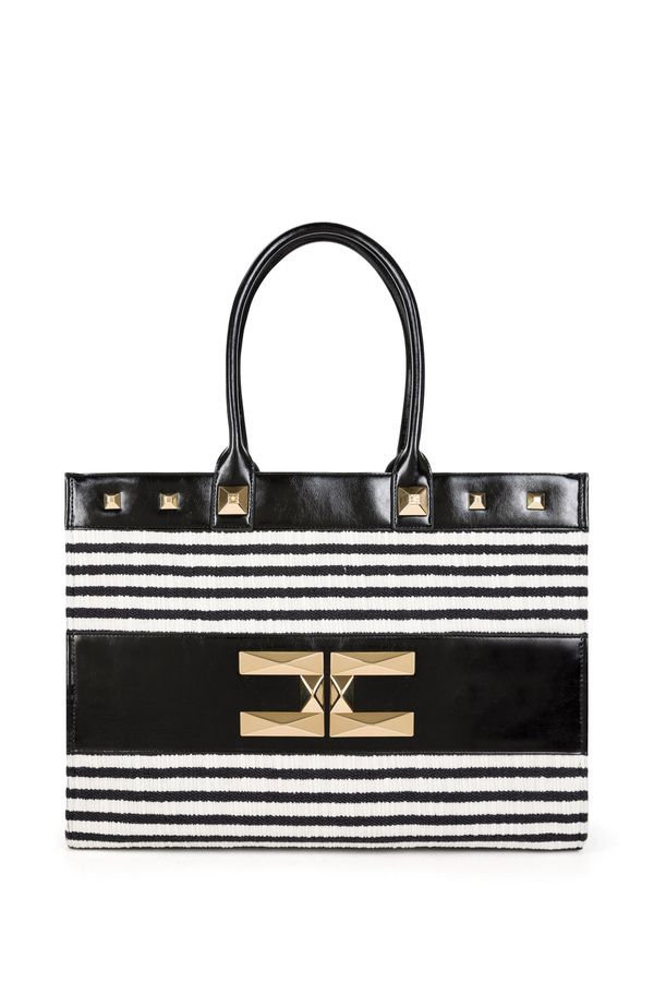 Striped chenille large shopper bag Elisabetta Franchi Outlet