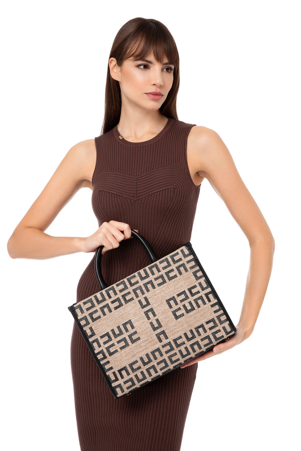 Raffia small shopper bag - Elisabetta Franchi® Outlet
