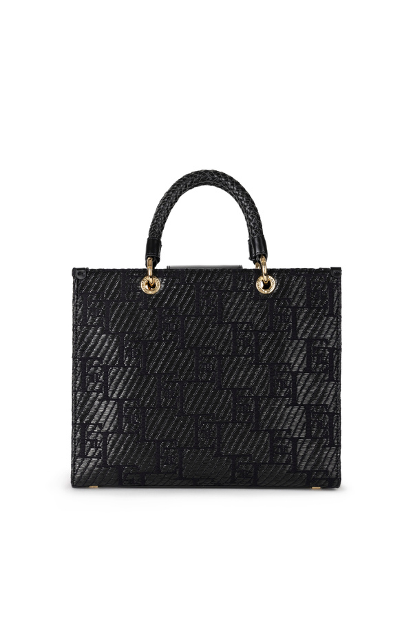 Shopper media in rafia jacquard con charms - Elisabetta Franchi® Outlet