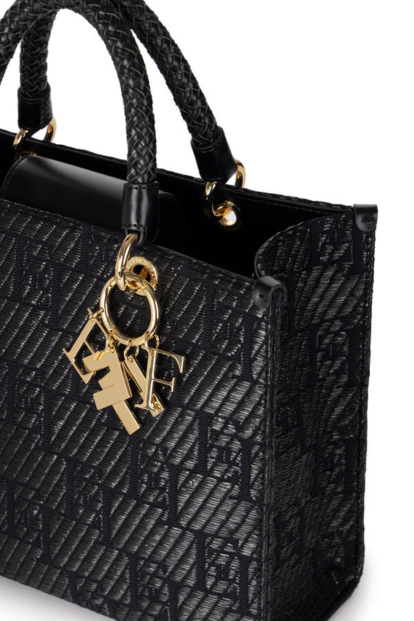 Shopper media in rafia jacquard con charms - Elisabetta Franchi® Outlet