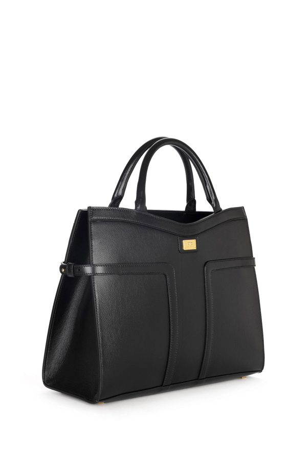 Small tote bag with handle in semi-gloss leather - Elisabetta Franchi® Outlet