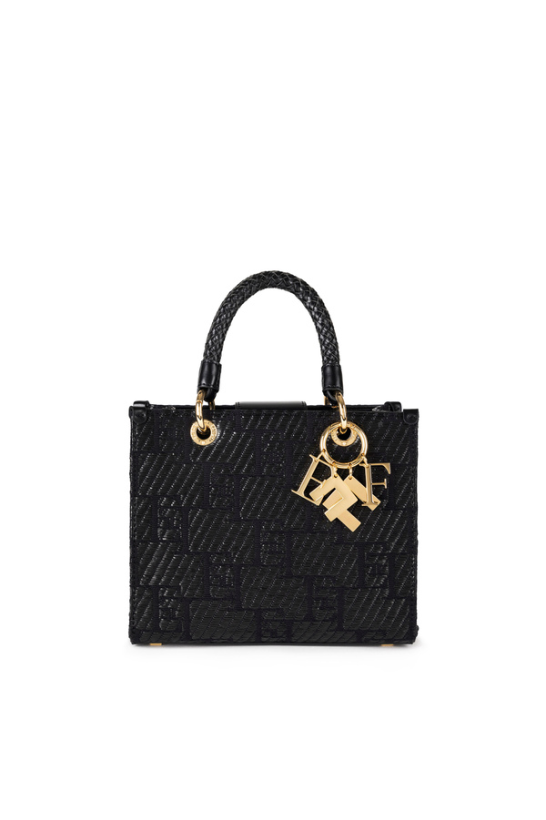 Shopper piccola in rafia jacquard con charms - Elisabetta Franchi® Outlet