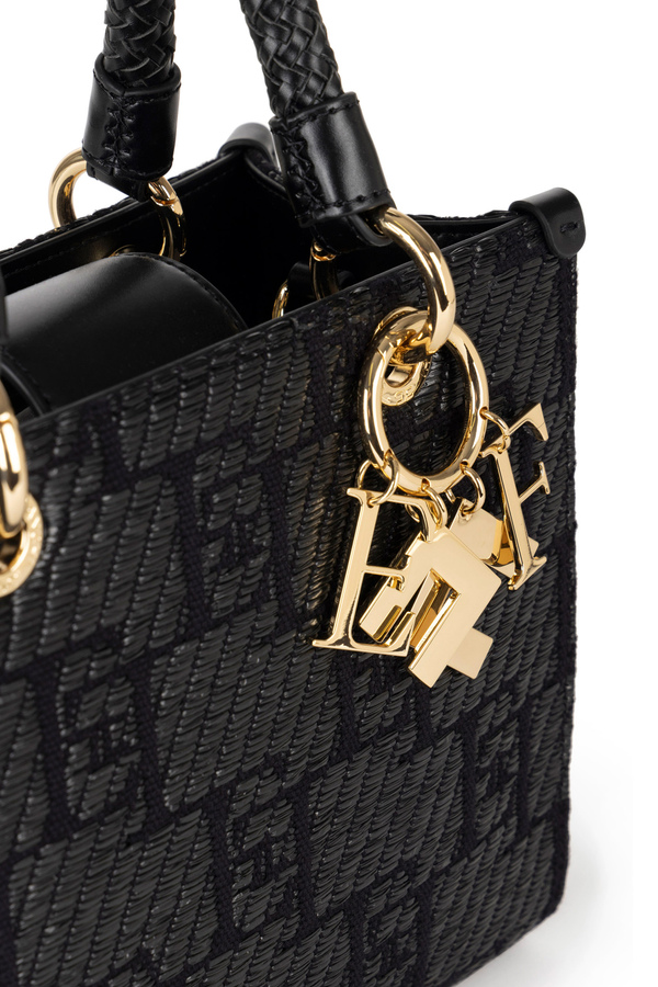 Shopper piccola in rafia jacquard con charms - Elisabetta Franchi® Outlet
