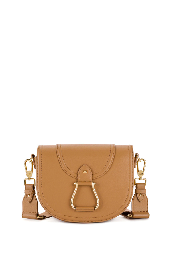 Medium shoulder bag with light gold stirrup accessory - Elisabetta Franchi® Outlet