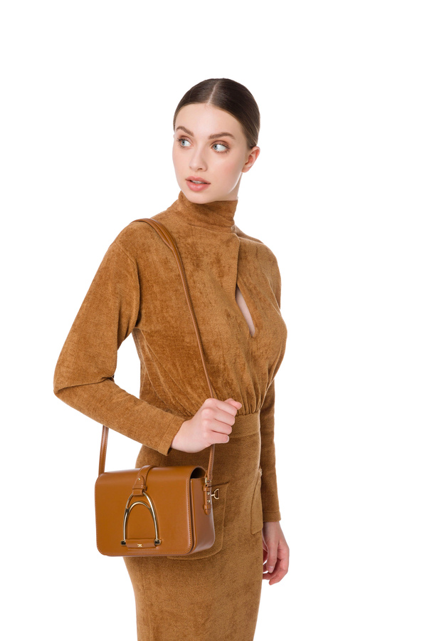 Elisabetta Franchi shoulder bag with maxi gold stirrup - Elisabetta Franchi® Outlet