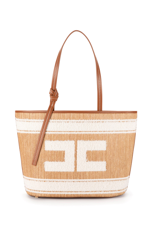 Large east-west raffia shopper bag - Elisabetta Franchi® Outlet