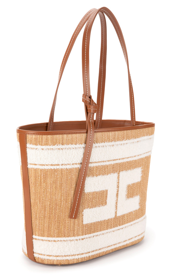 Large east-west raffia shopper bag - Elisabetta Franchi® Outlet