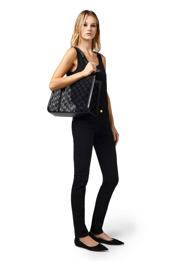 Large shopper bag in flocked mesh - Elisabetta Franchi® Outlet