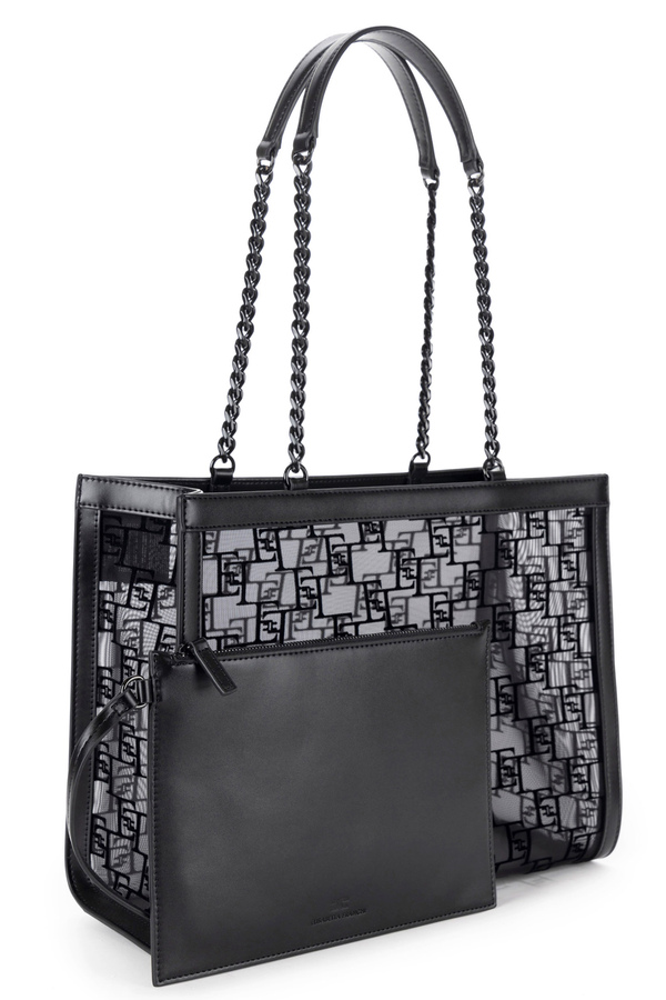 Large shopper bag in flocked mesh - Elisabetta Franchi® Outlet