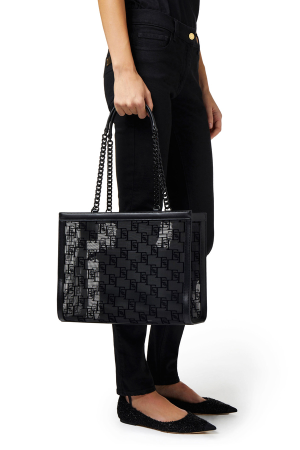 Large shopper bag in flocked mesh - Elisabetta Franchi® Outlet