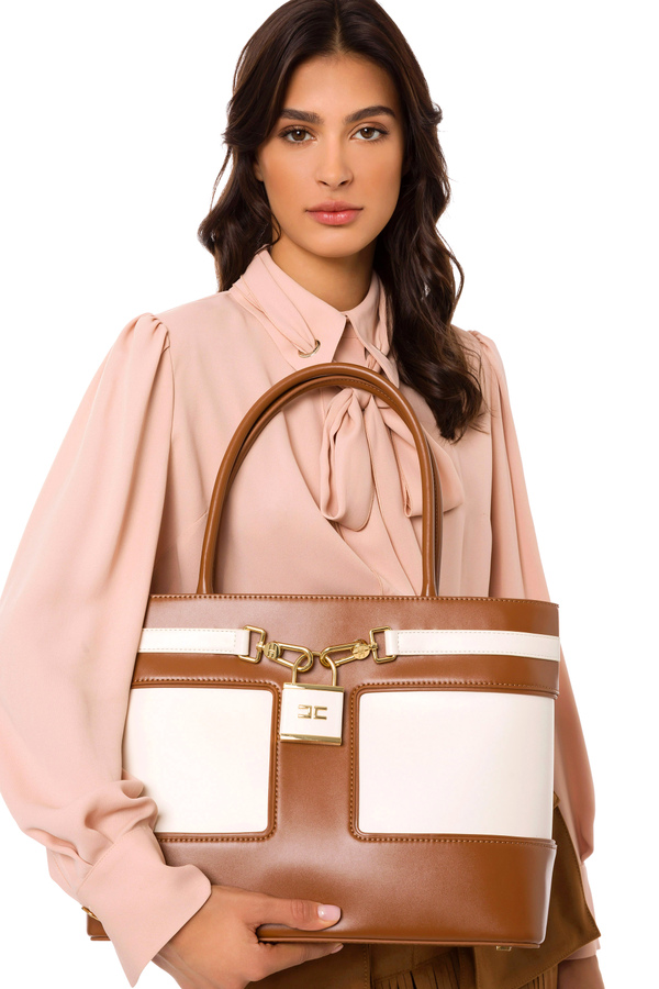 Large shopper bag with padlock - Elisabetta Franchi® Outlet