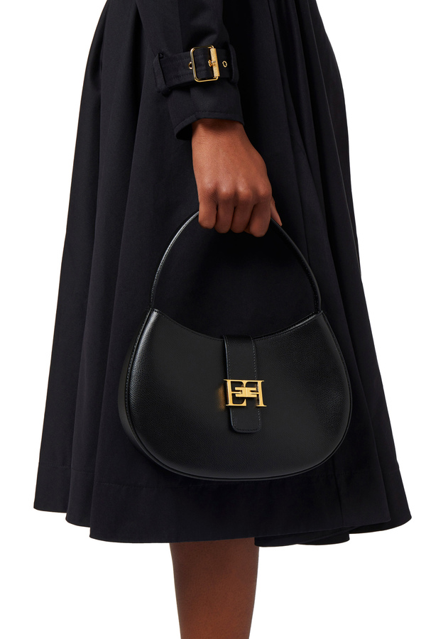 Large hobo bag with metal logo - Elisabetta Franchi® Outlet
