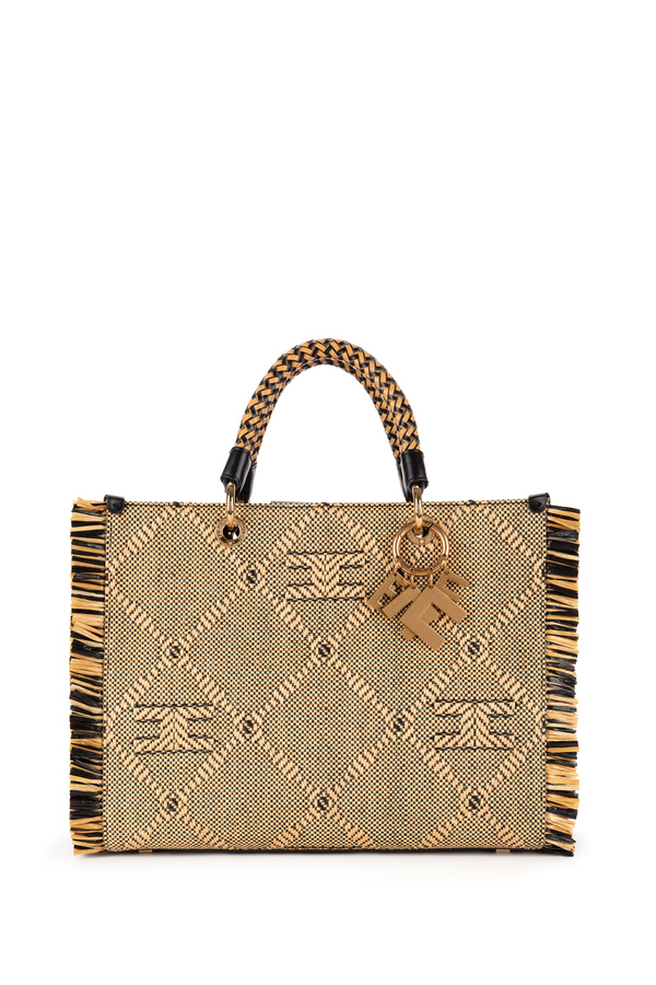 Medium tote bag in raffia with fringes Elisabetta Franchi Outlet