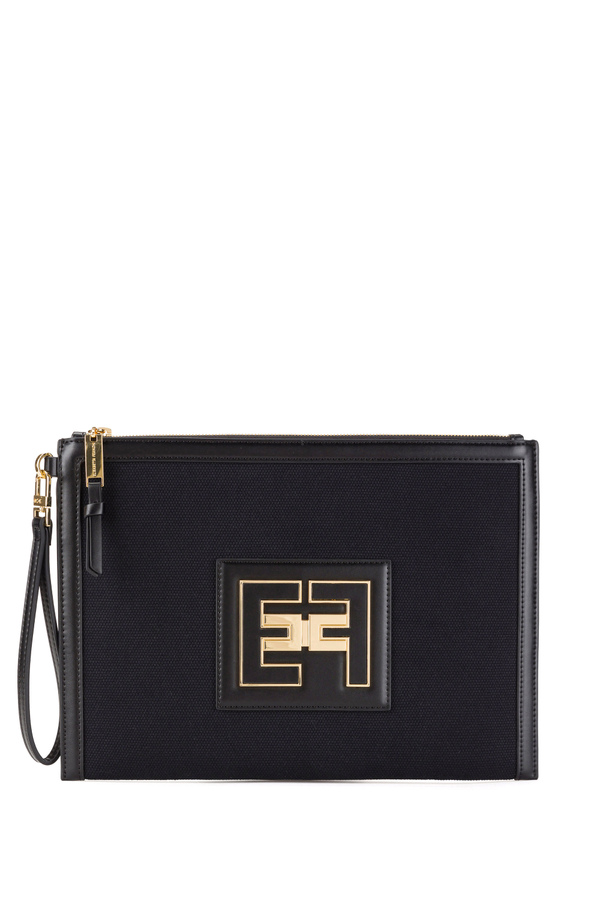 Sac enveloppe en canvas avec logo par Elisabetta Franchi - Elisabetta Franchi® Outlet