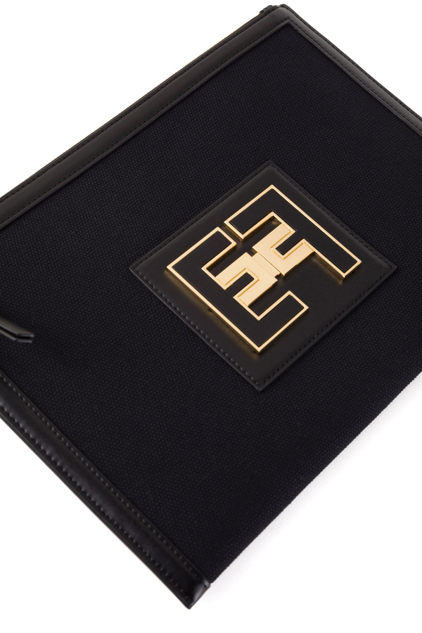 Elisabetta Franchi canvas bag with logo - Elisabetta Franchi® Outlet