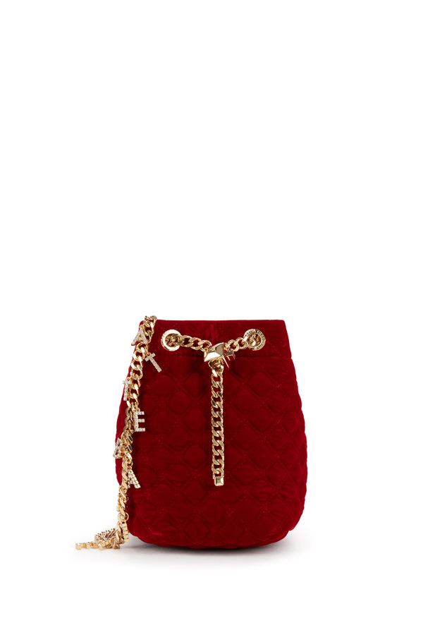 Quilted velvet bucket bag with charms - Elisabetta Franchi® Outlet