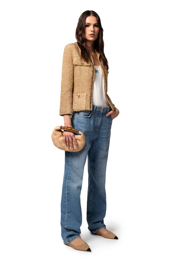 Hobo piccola in rafia jacquard con morsetto in metallo - Elisabetta Franchi® Outlet