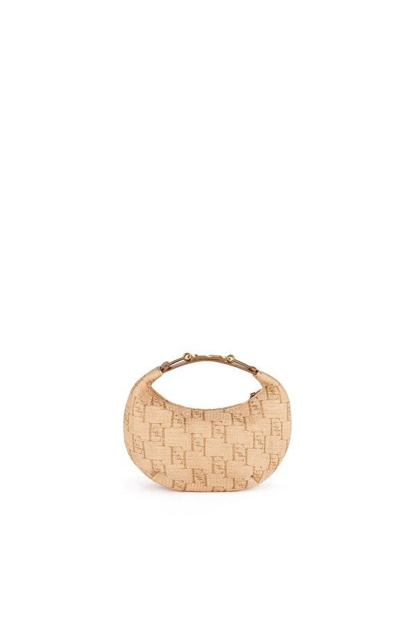 Hobo piccola in rafia jacquard con morsetto in metallo - Elisabetta Franchi® Outlet