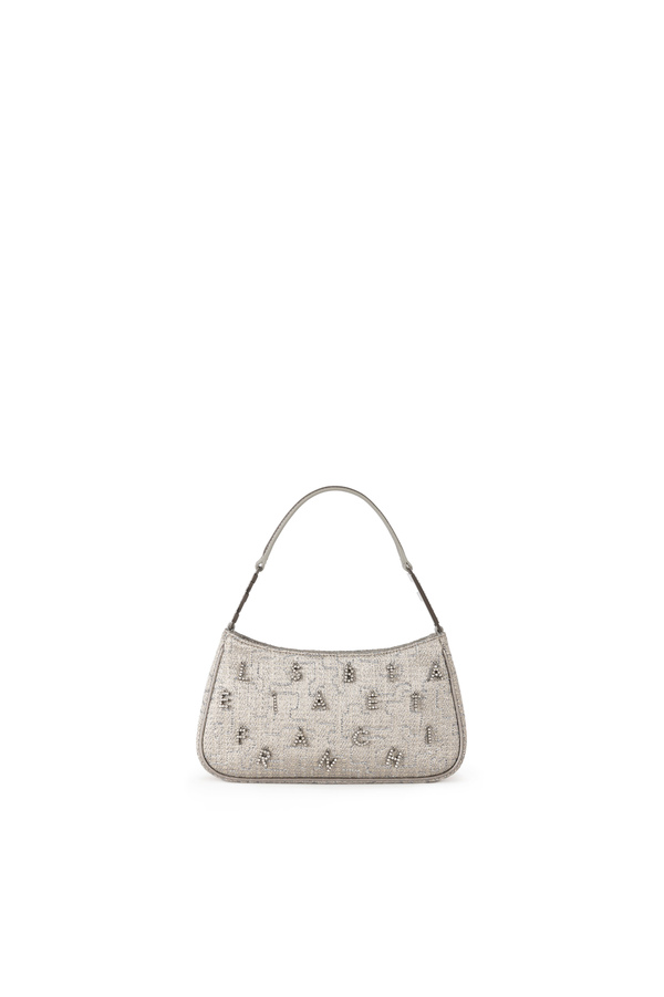 Borsa a spalla in tweed lurex con lettering di strass - Elisabetta Franchi® Outlet
