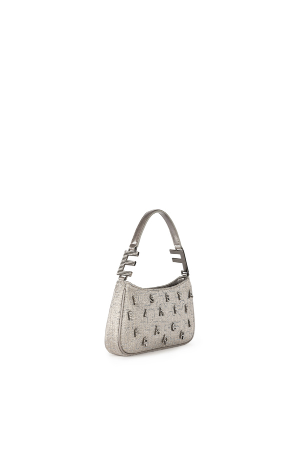Borsa a spalla in tweed lurex con lettering di strass - Elisabetta Franchi® Outlet