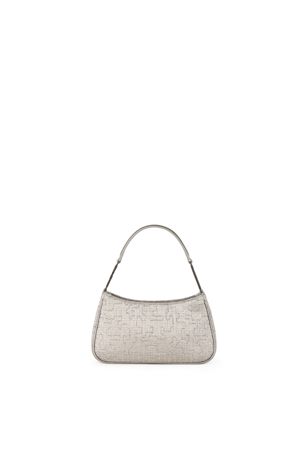 Borsa a spalla in tweed lurex con lettering di strass - Elisabetta Franchi® Outlet