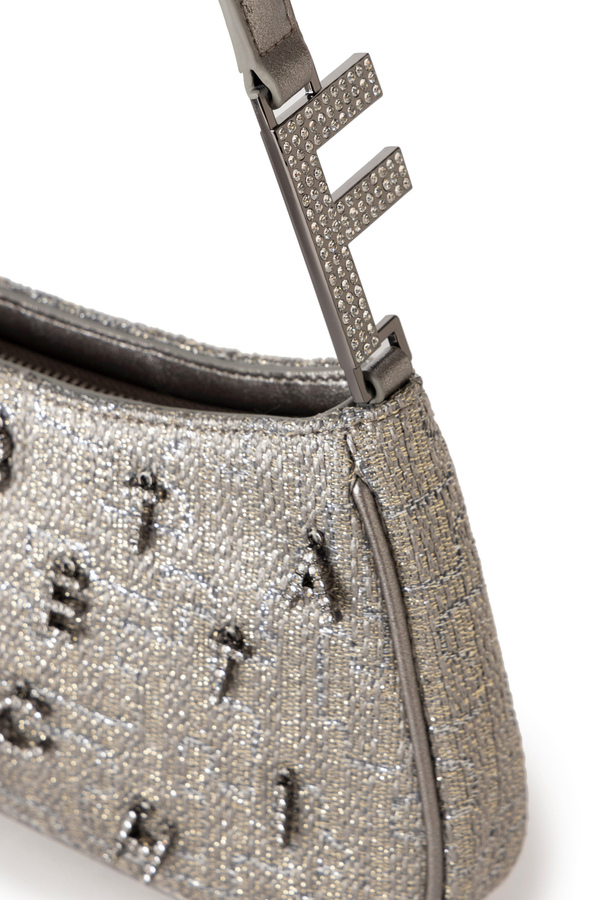 Borsa a spalla in tweed lurex con lettering di strass - Elisabetta Franchi® Outlet