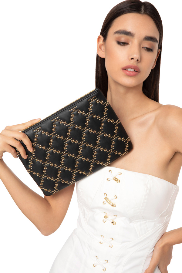 Large pouch bag with micro-studs pattern - Elisabetta Franchi® Outlet
