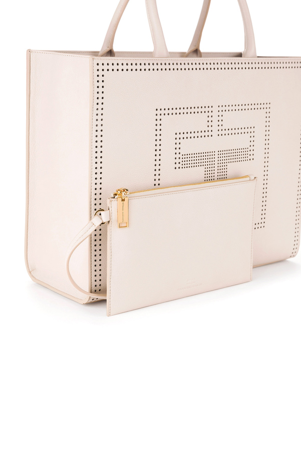 Big shopper bag with perforated logo - Elisabetta Franchi® Outlet