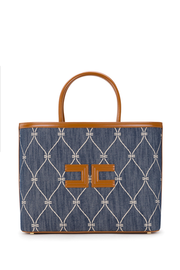 Diamond motif shopper bag in denim - Elisabetta Franchi® Outlet