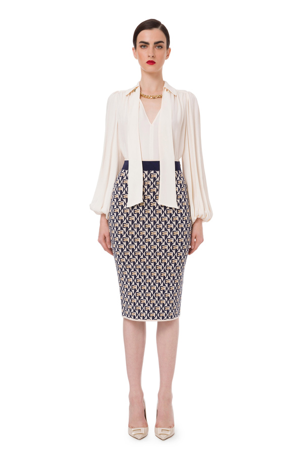 Blouse in georgette fabric with maxi chain accessory - Elisabetta Franchi® Outlet