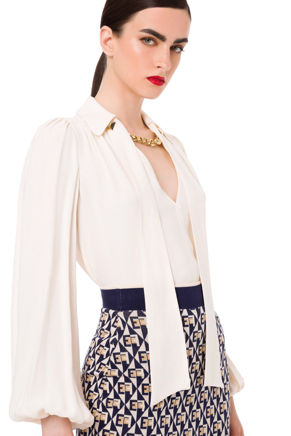 Blouse in georgette fabric with maxi chain accessory - Elisabetta Franchi® Outlet