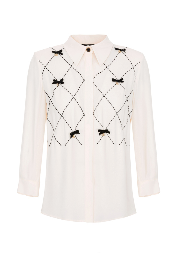 Blouse in georgette fabric with diamond pattern and bows - Elisabetta Franchi® Outlet