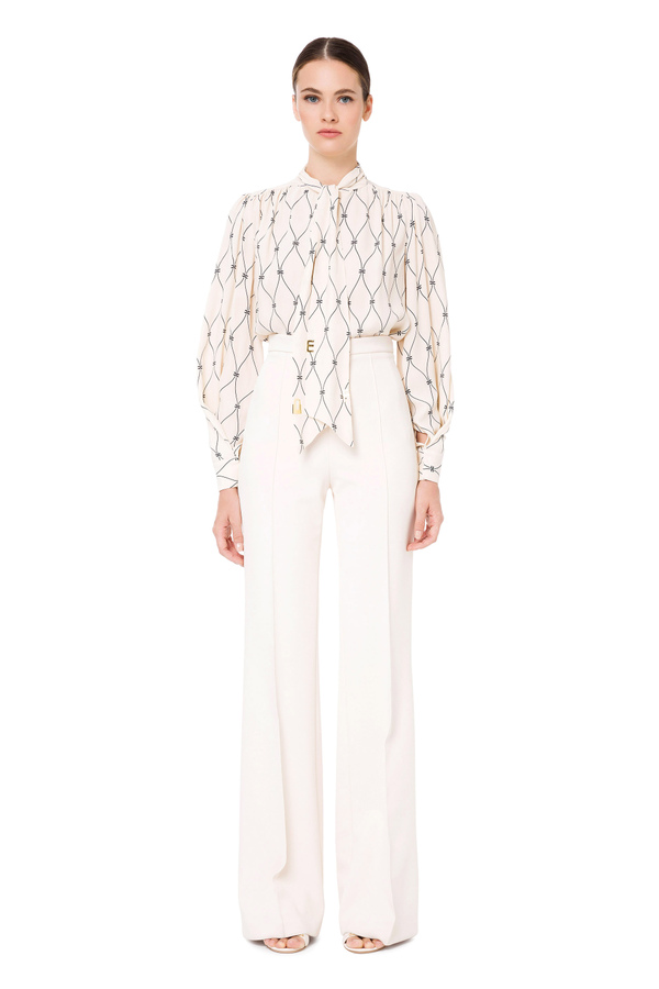 Blouse in georgette fabric with logo tie - Elisabetta Franchi® Outlet
